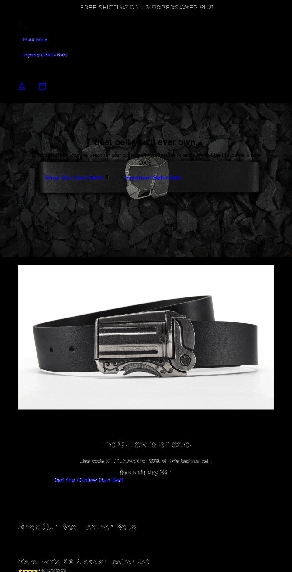 obscurebelts.com shopify website screenshot