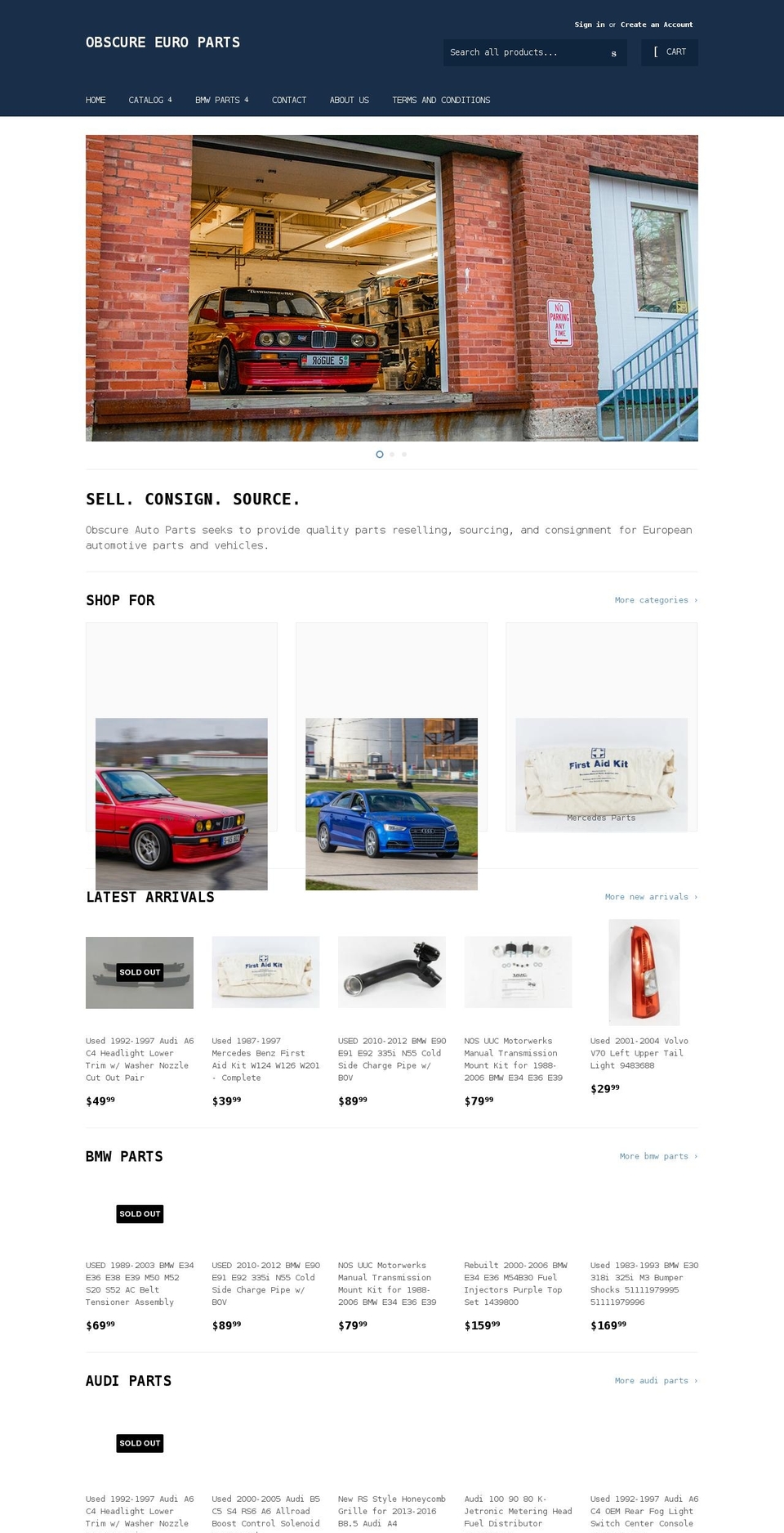 obscureeuroparts.com shopify website screenshot