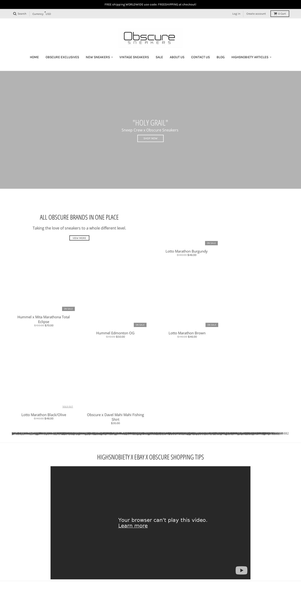 obscuresneakers.com — Shopify storefront screenshot