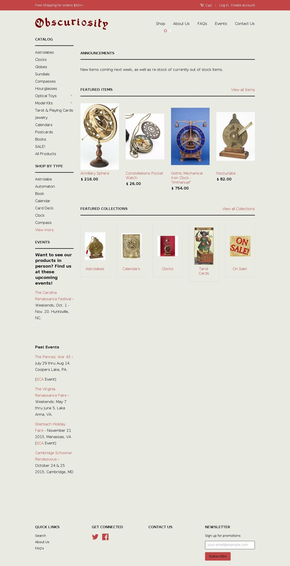 obscuriosityshop.com shopify website screenshot