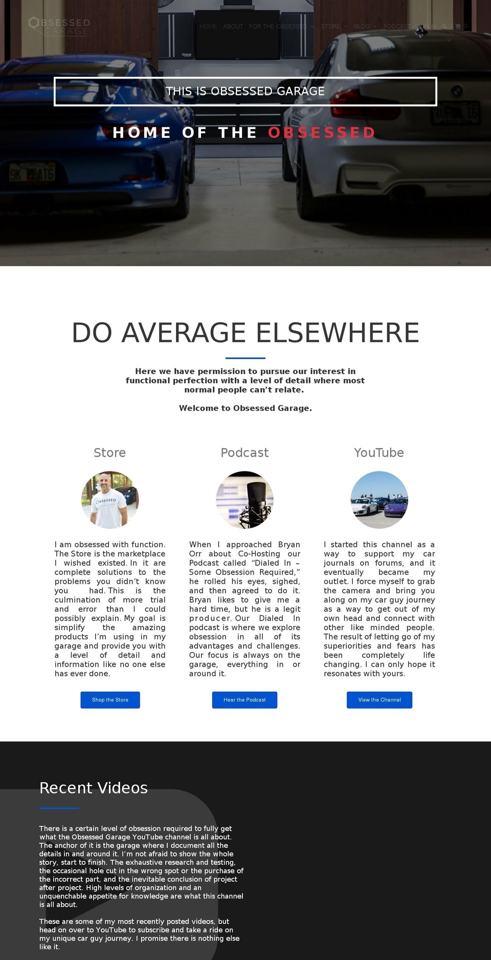 obsessedgarage.com shopify website screenshot