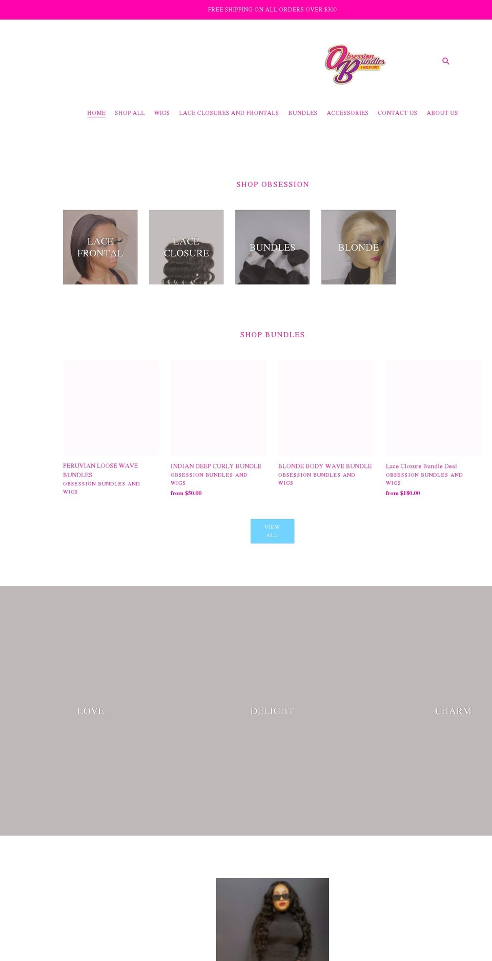 obsessionbundlesandwigs.com shopify website screenshot