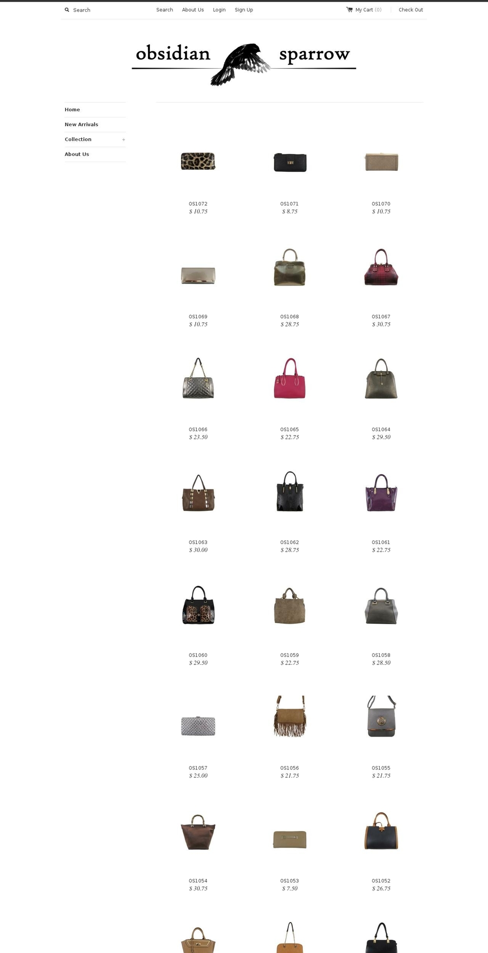 obsidiansparrow.com shopify website screenshot