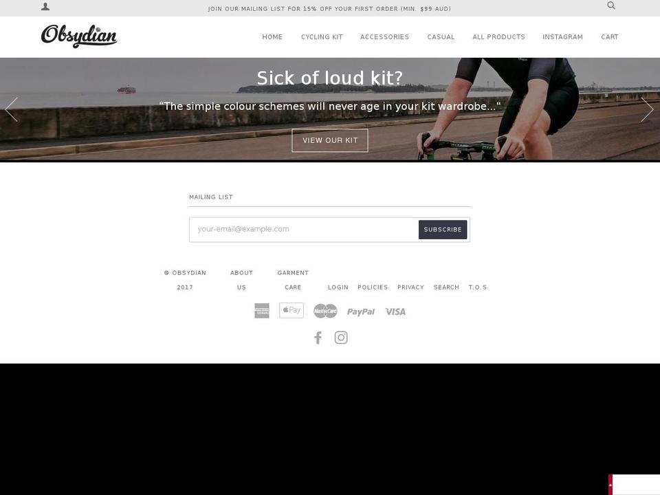 obsydian.com.au shopify website screenshot