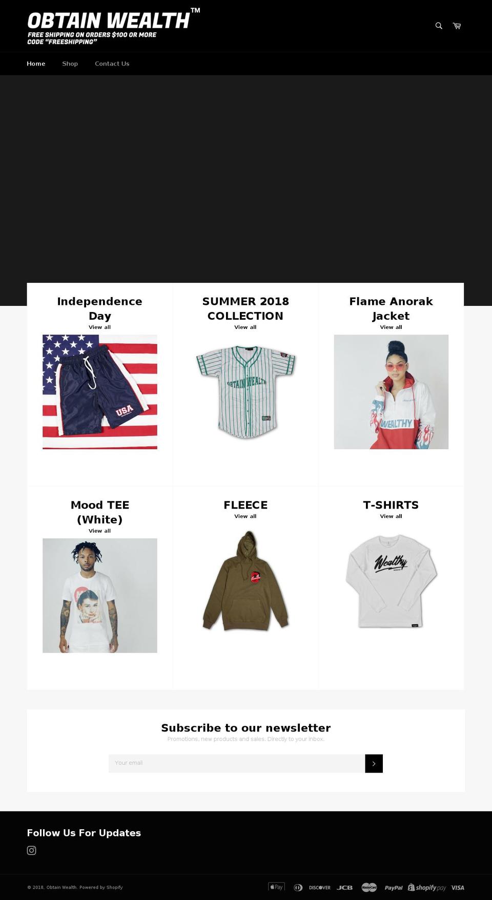 obtainwealthclothing.com shopify website screenshot