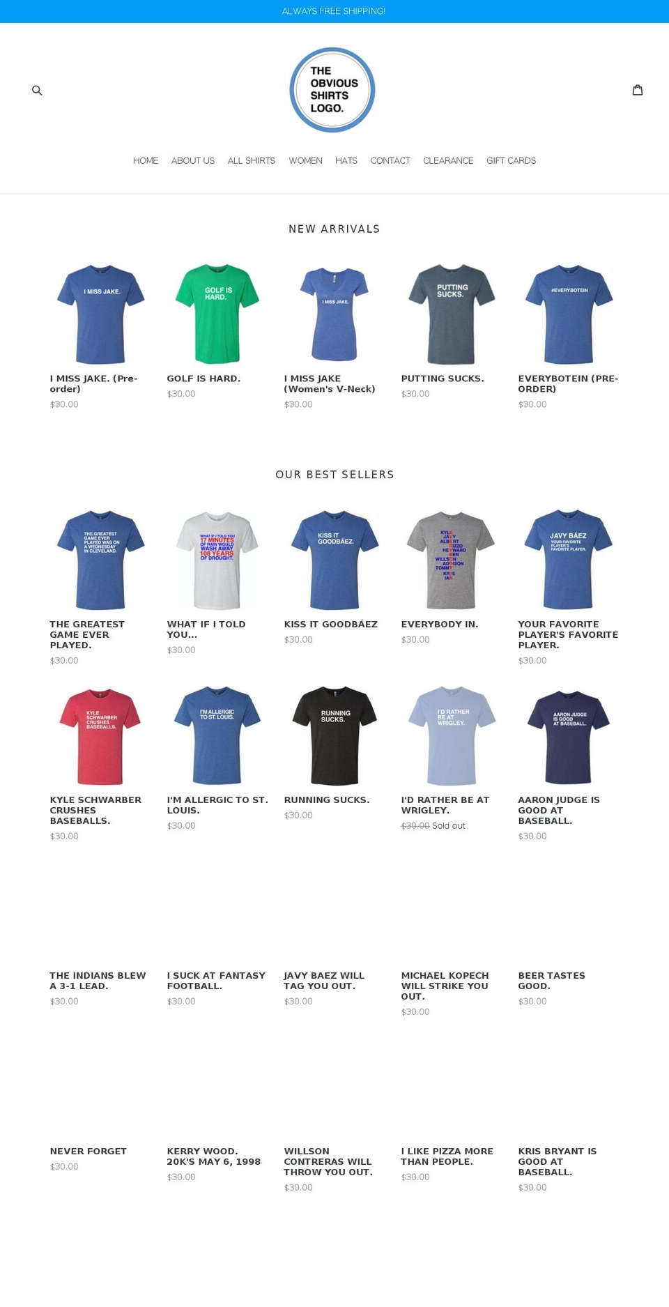 obviousshirts.com shopify website screenshot