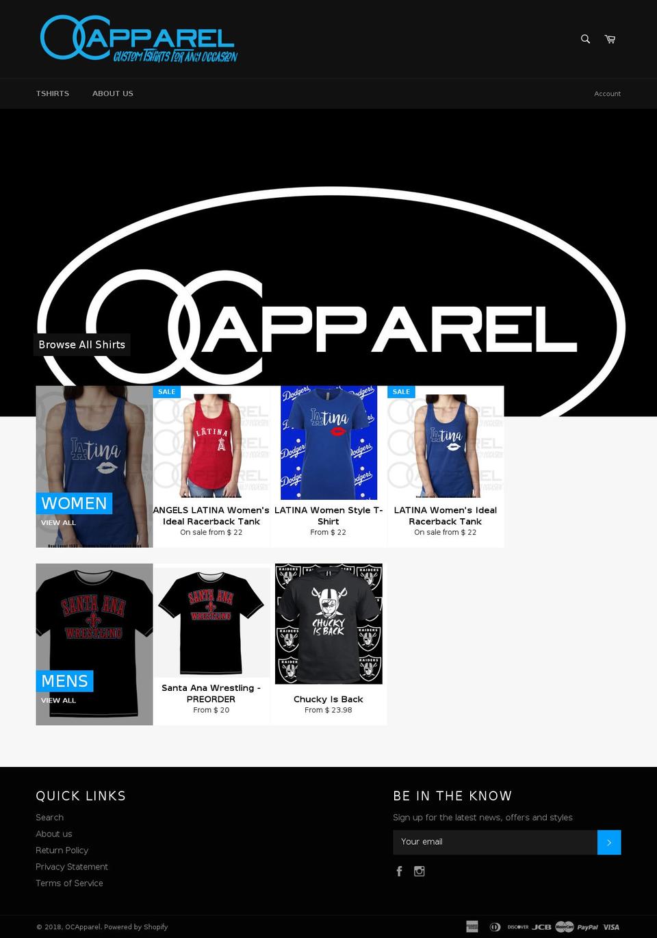 ocapparel.biz shopify website screenshot