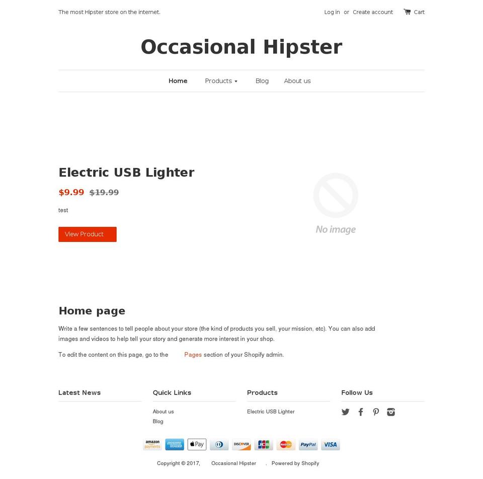 occasionalhipster.com shopify website screenshot