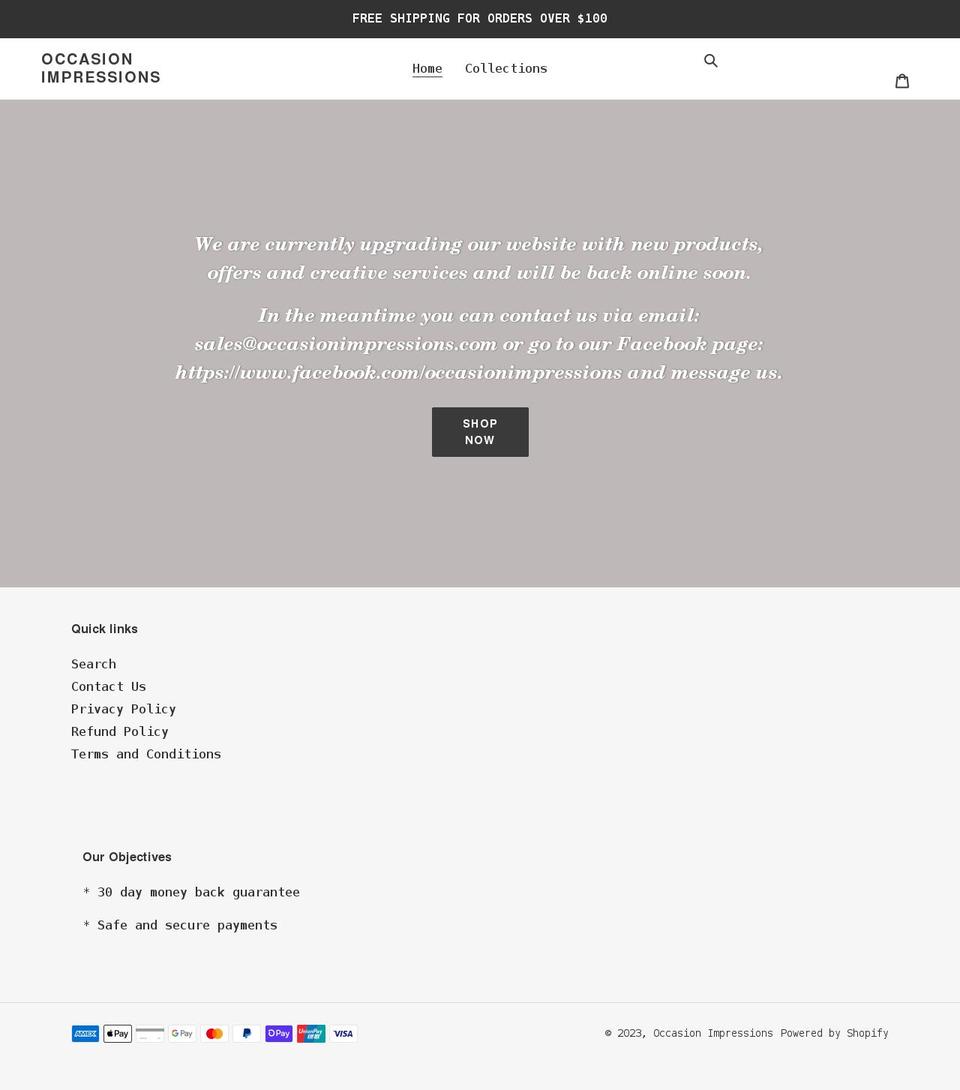 occasionimpressions.com shopify website screenshot