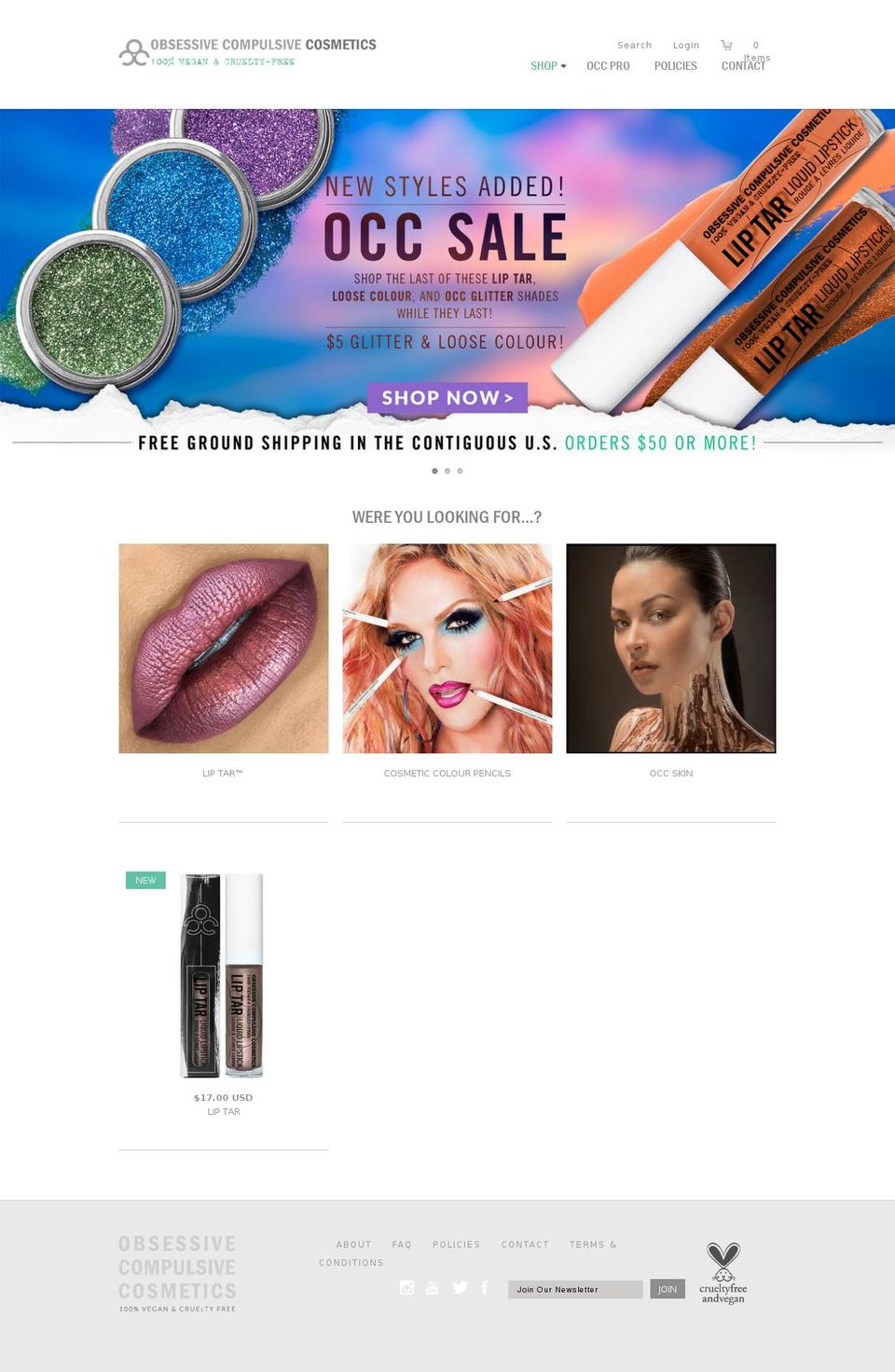 occcosmetics.com shopify website screenshot