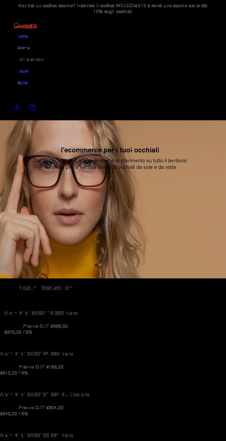 occhiali.com shopify website screenshot