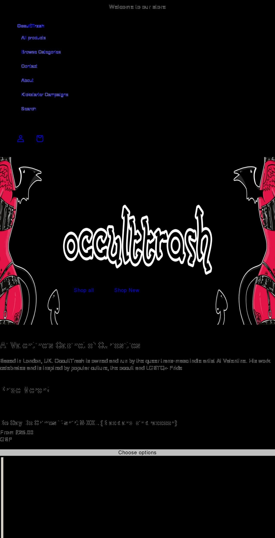 occulttrash.com shopify website screenshot
