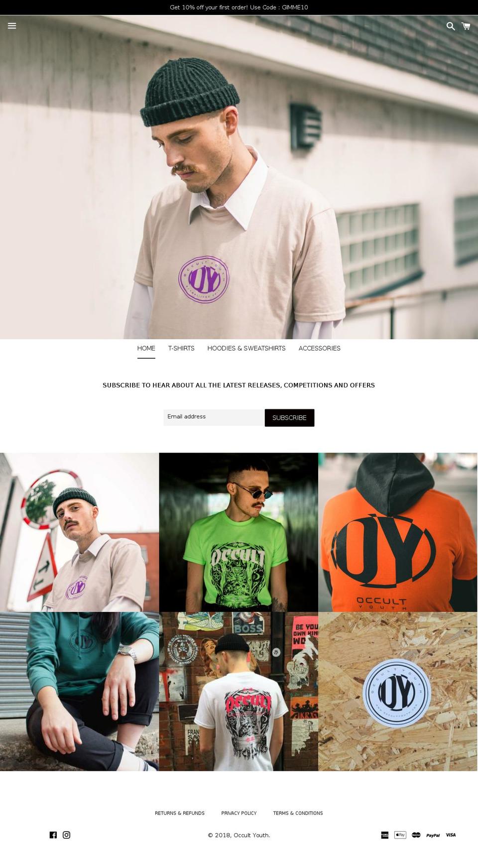 occultyouth.com — Shopify storefront screenshot
