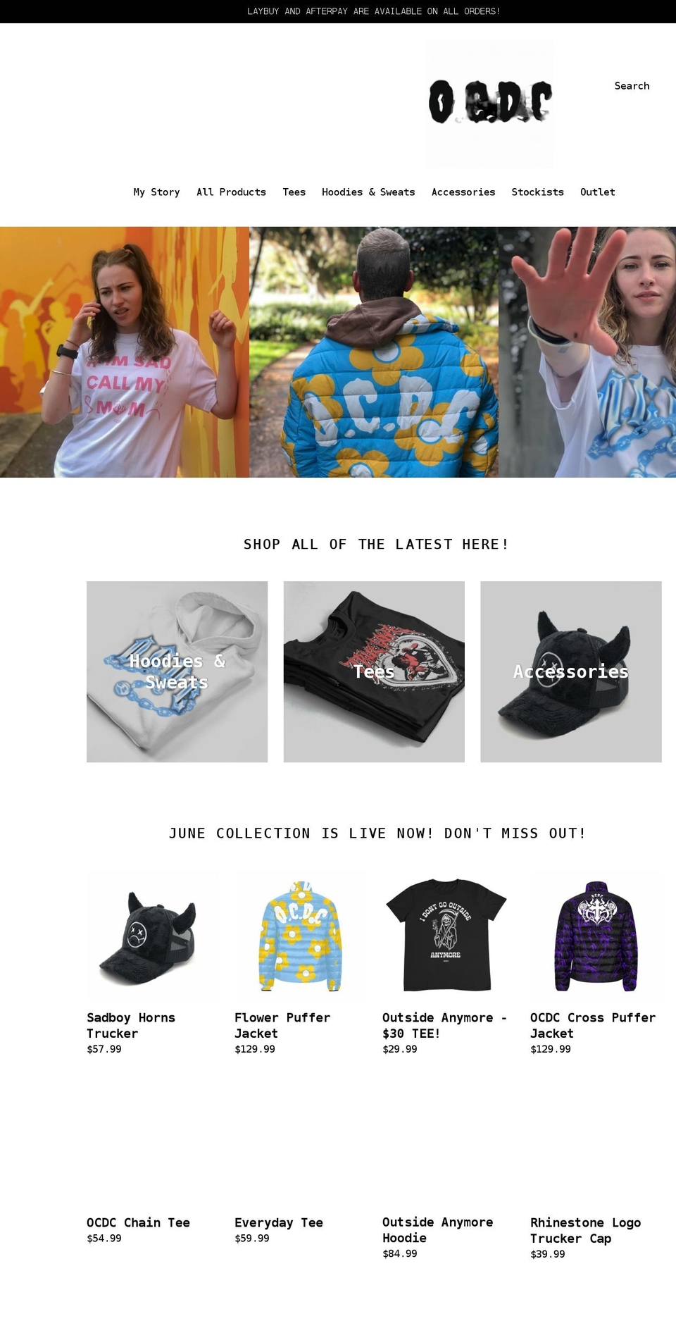 ocdcclothing.com shopify website screenshot