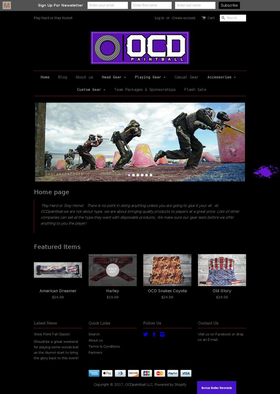 ocdpaintball.com shopify website screenshot