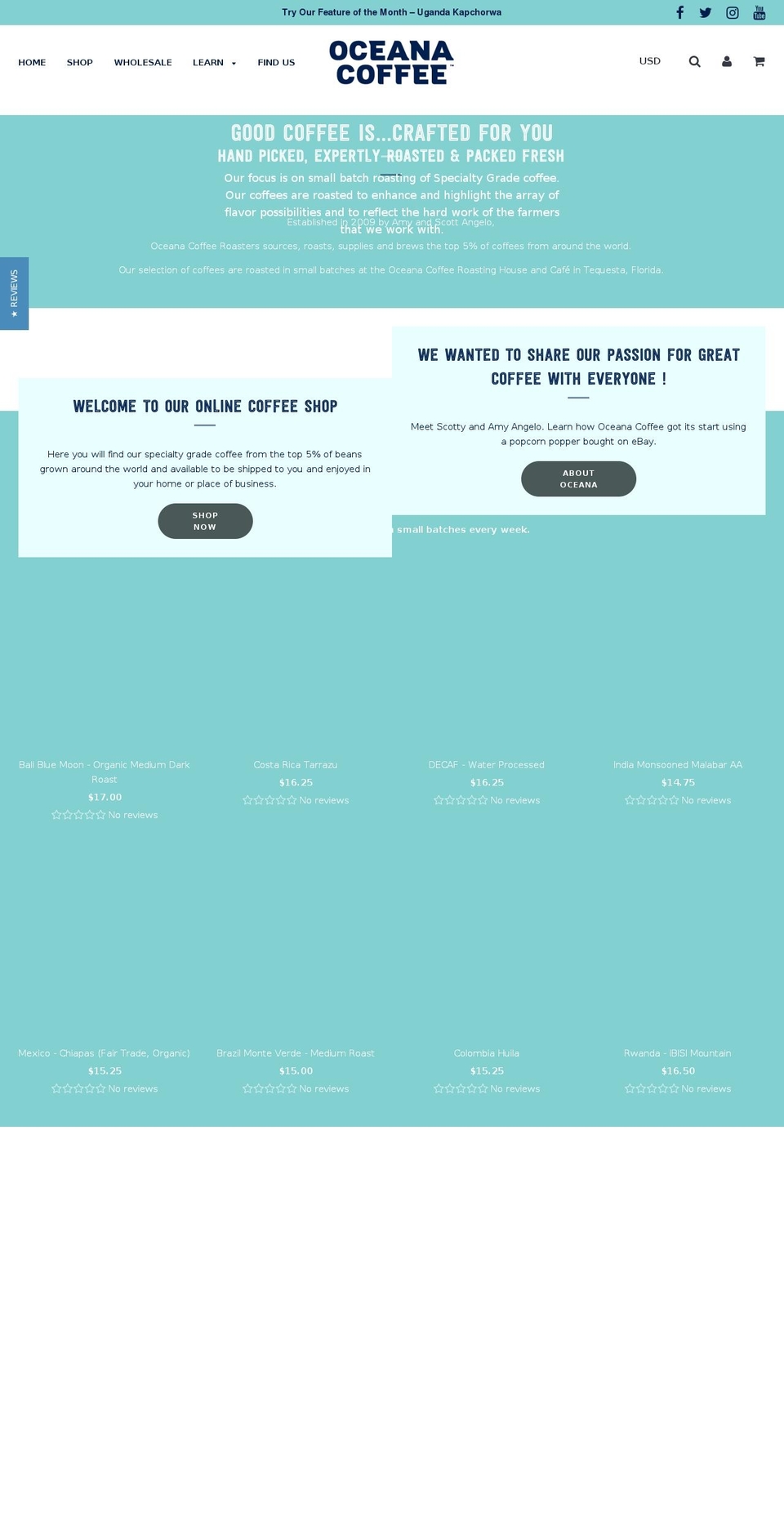 oceanacoffee.com — Shopify storefront screenshot