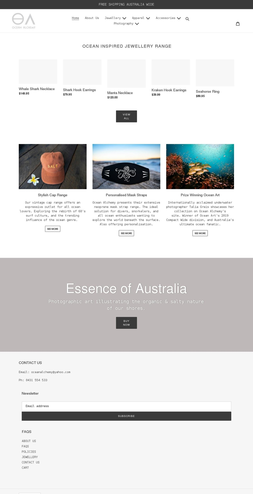 oceanalchemy.com.au shopify website screenshot