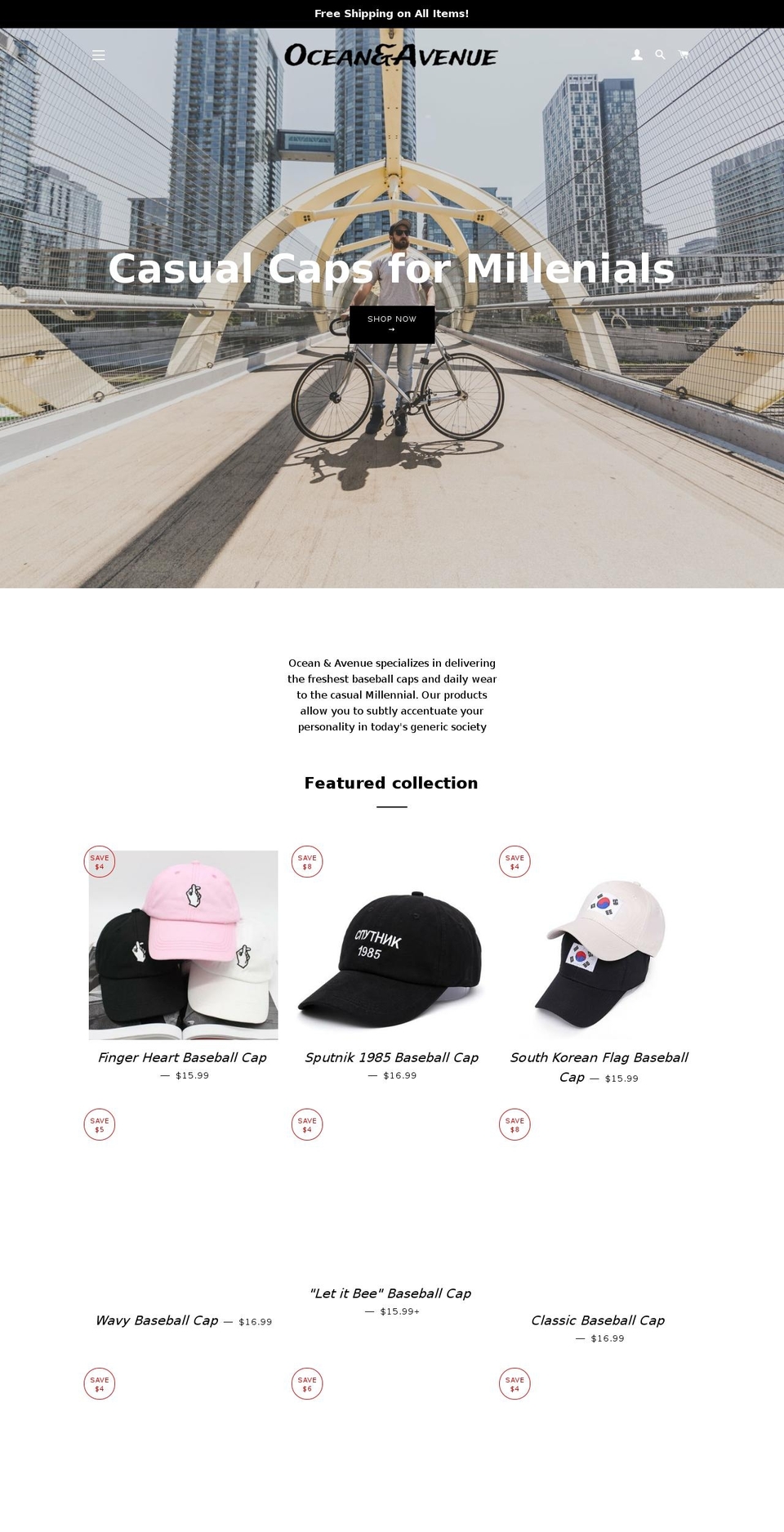 oceanandavenue.com — Shopify storefront screenshot