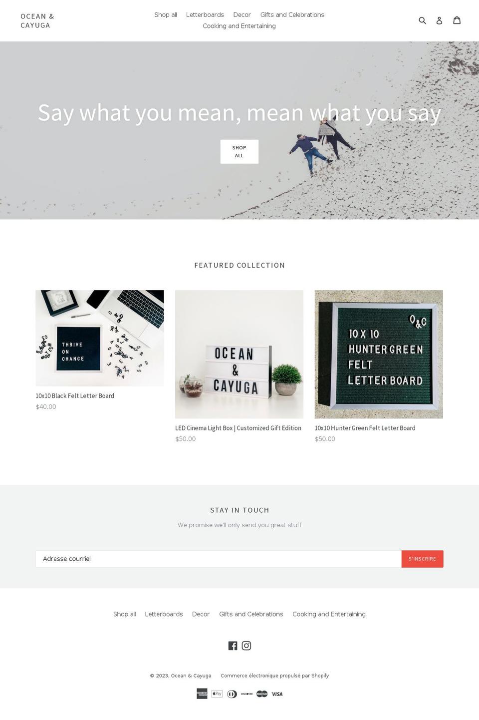 oceanandcayuga.com — Shopify storefront screenshot