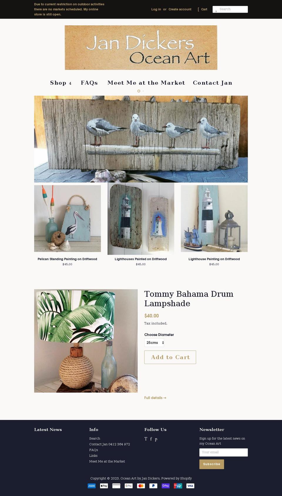 oceanartbyjandickers.com shopify website screenshot