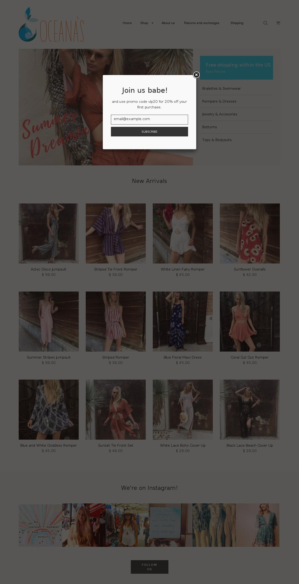 oceanasbeachbooth.com shopify website screenshot