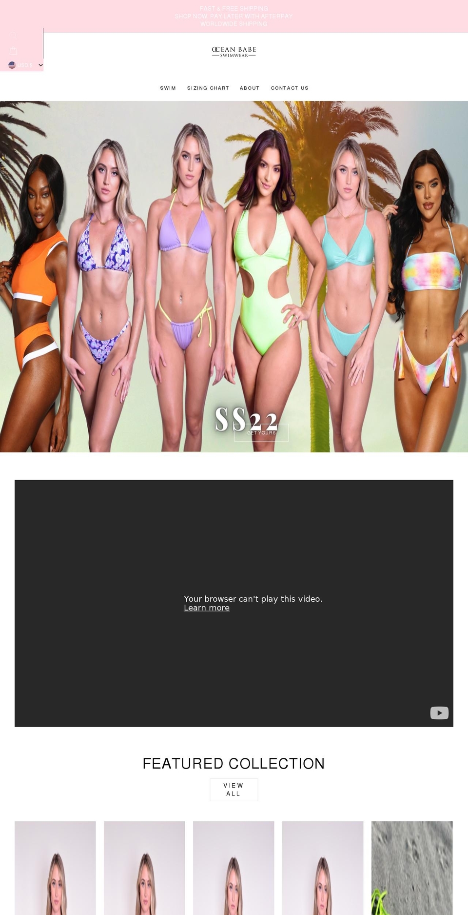 oceanbabeswimwear.com shopify website screenshot
