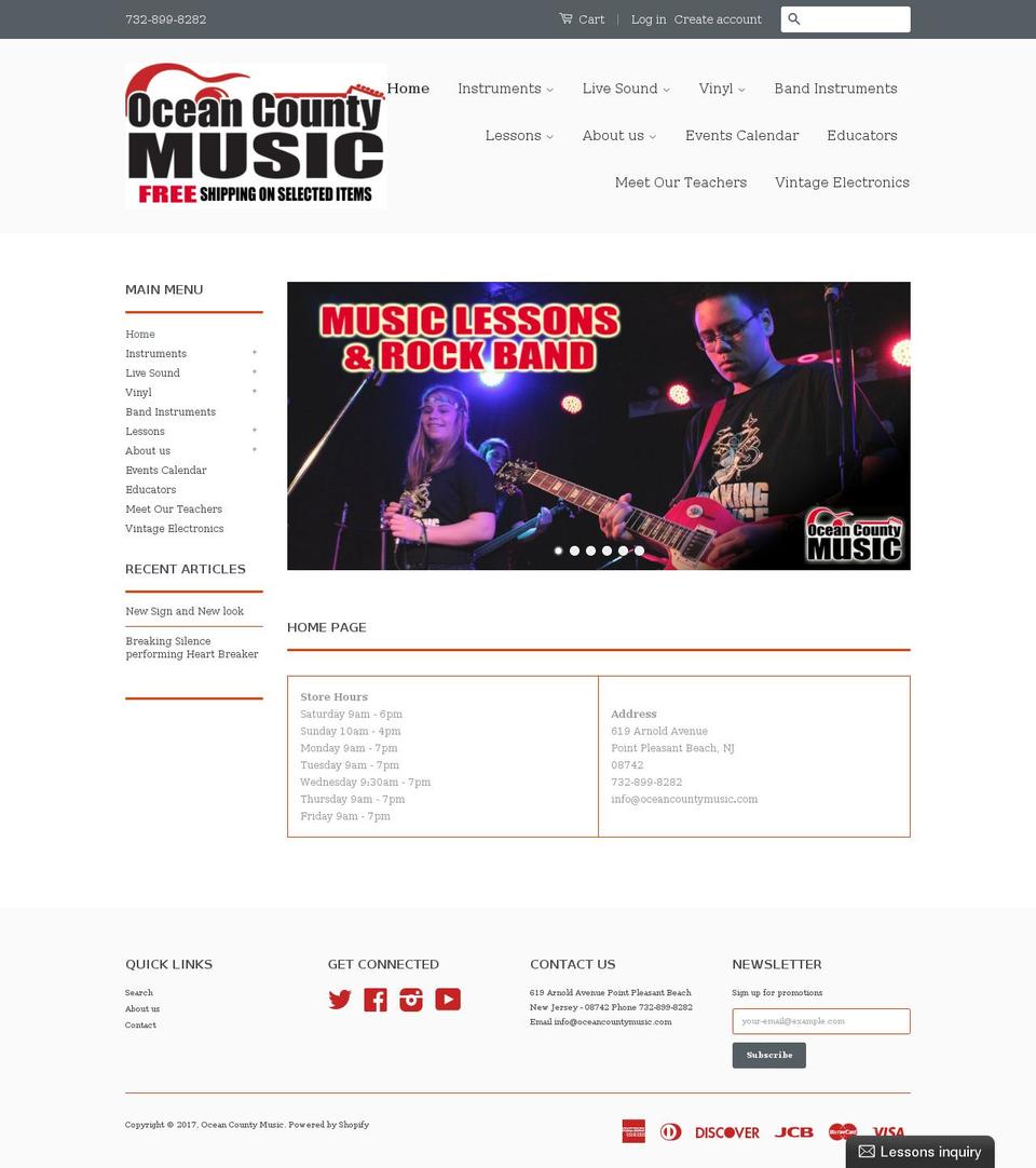 oceancountymusic.com shopify website screenshot