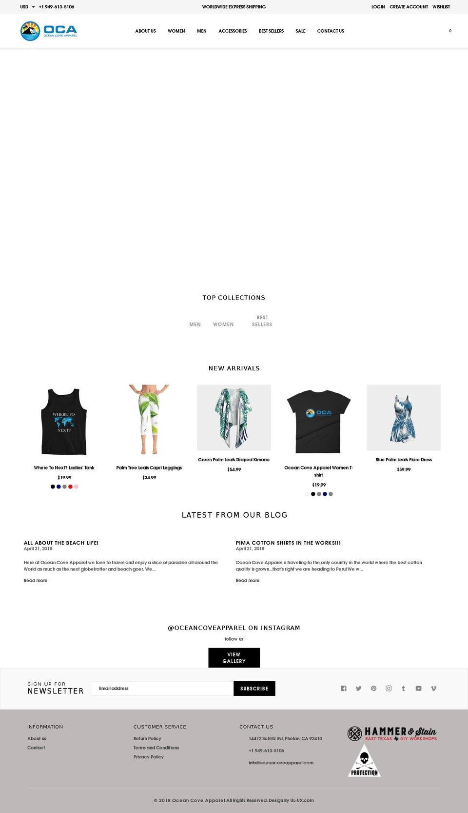 oceancoveapparel.com — Shopify storefront screenshot