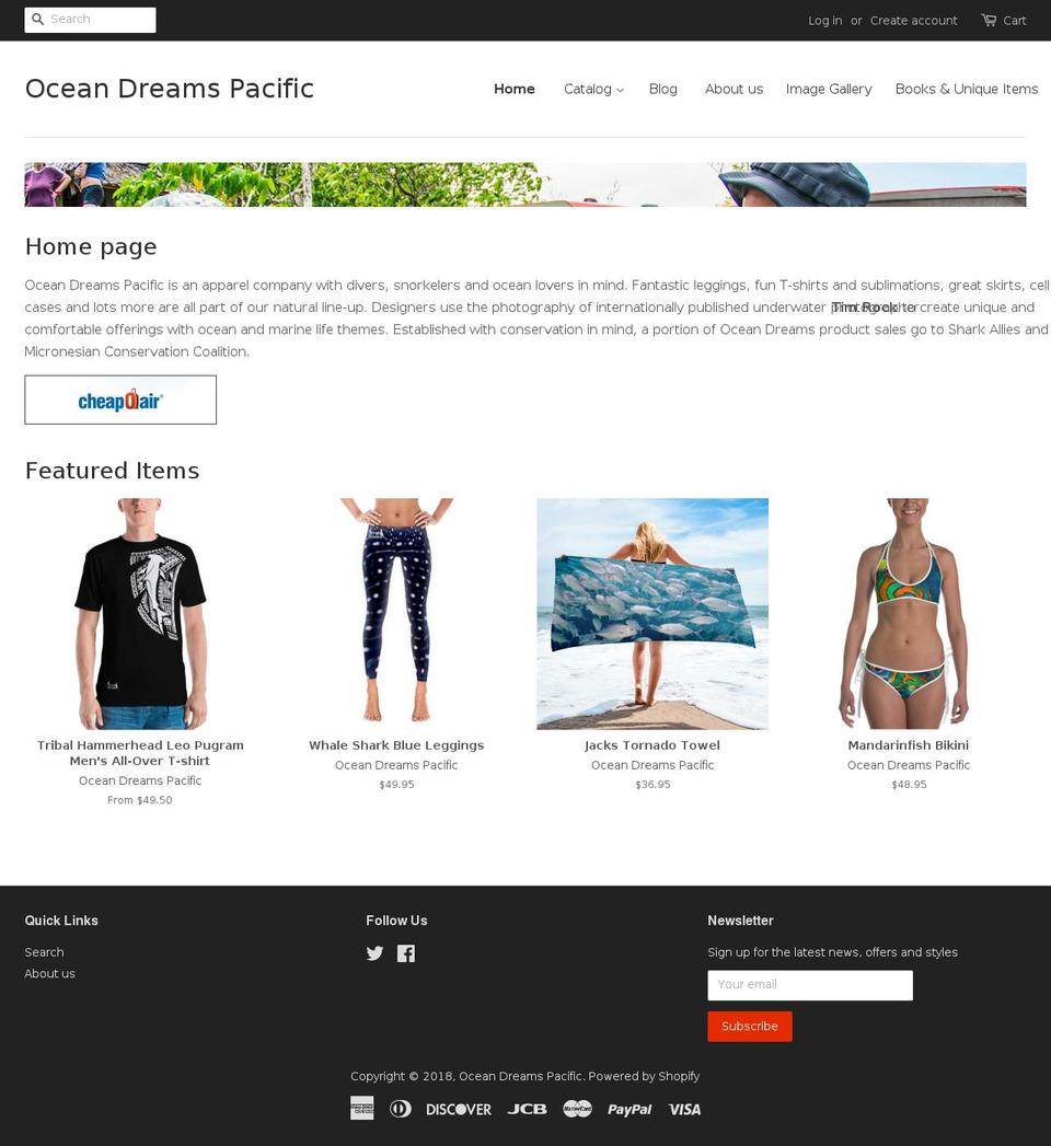 oceandreamspacific.com shopify website screenshot