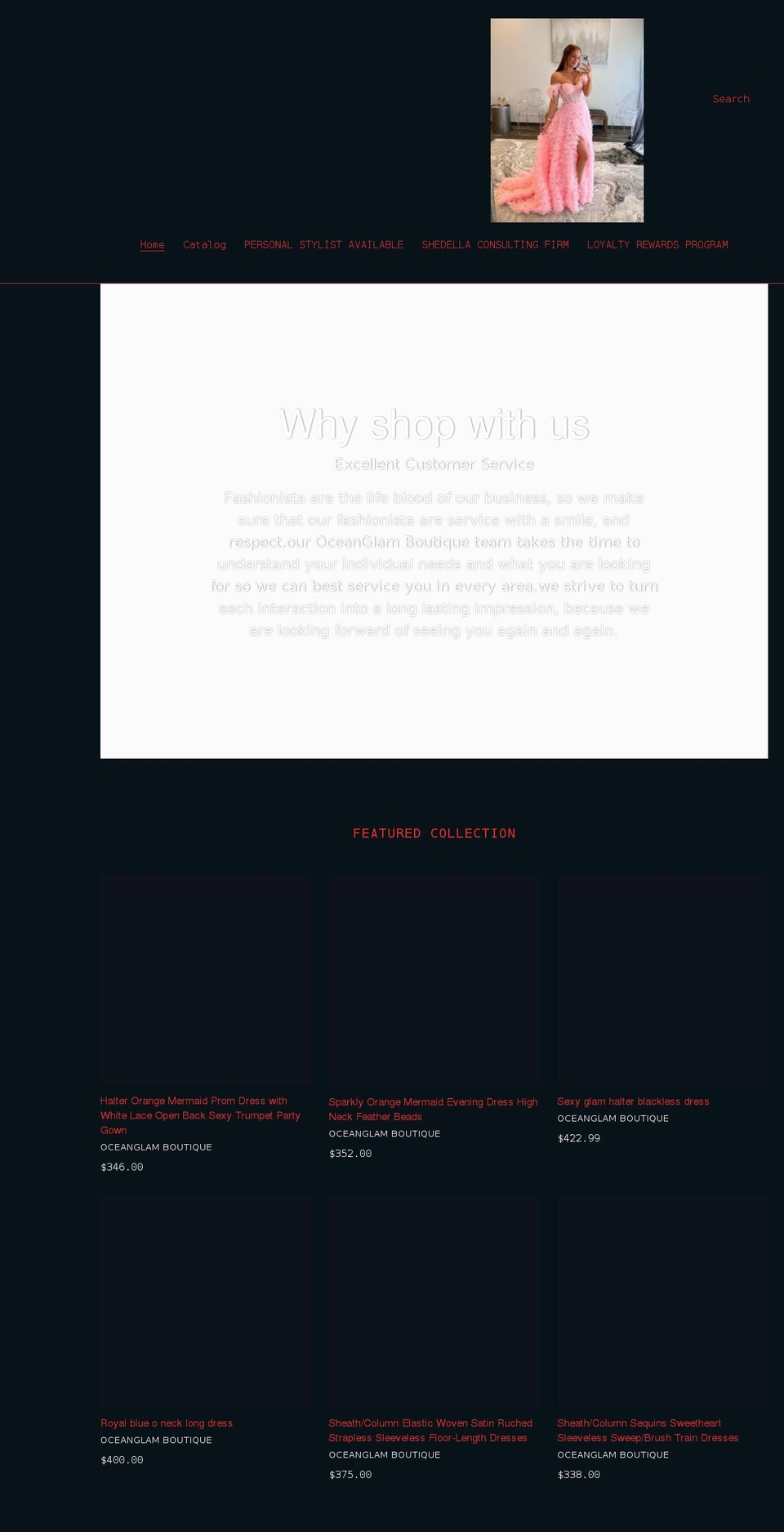 oceanglamboutique.com shopify website screenshot