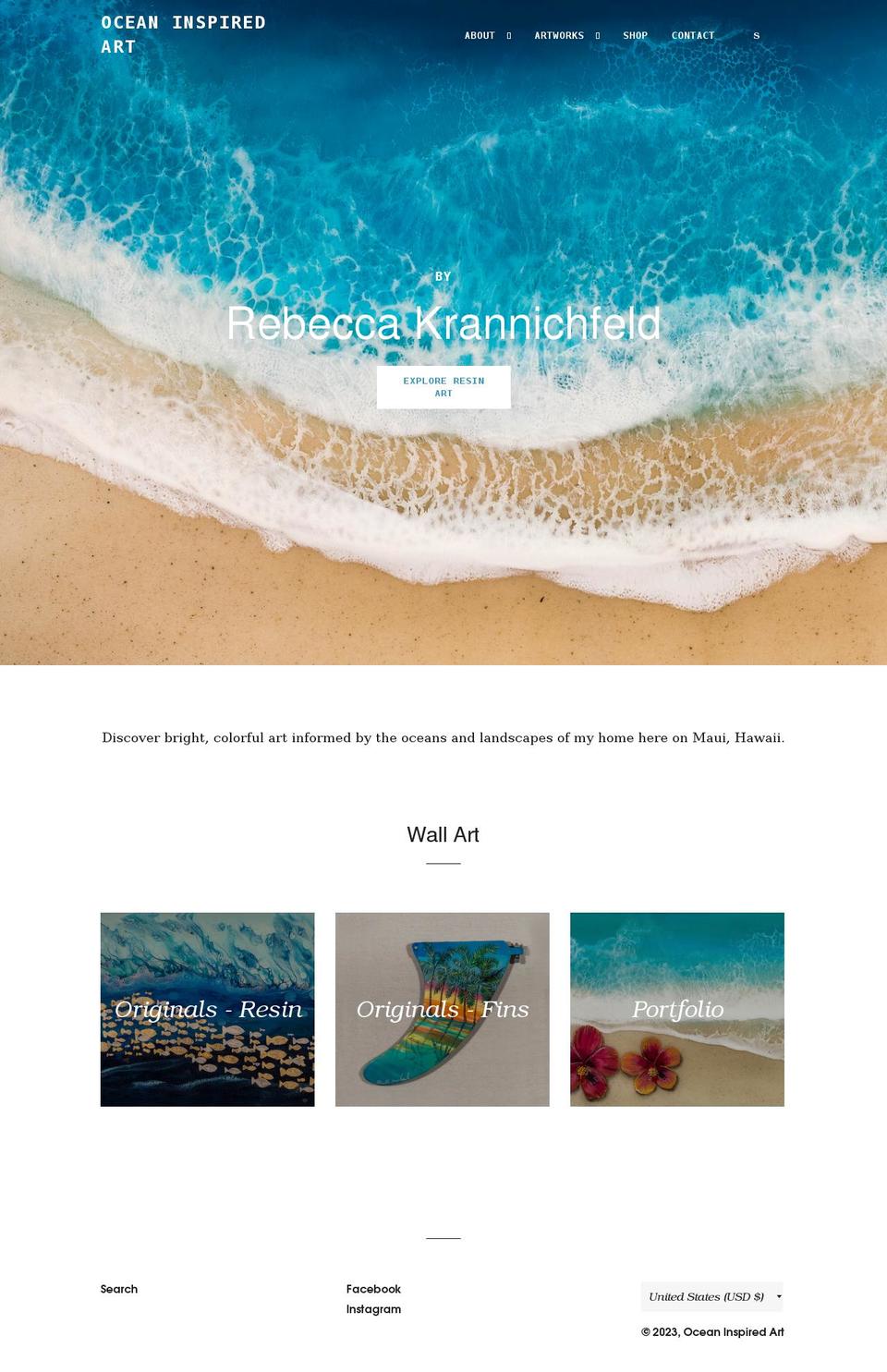 oceaninspired.art shopify website screenshot