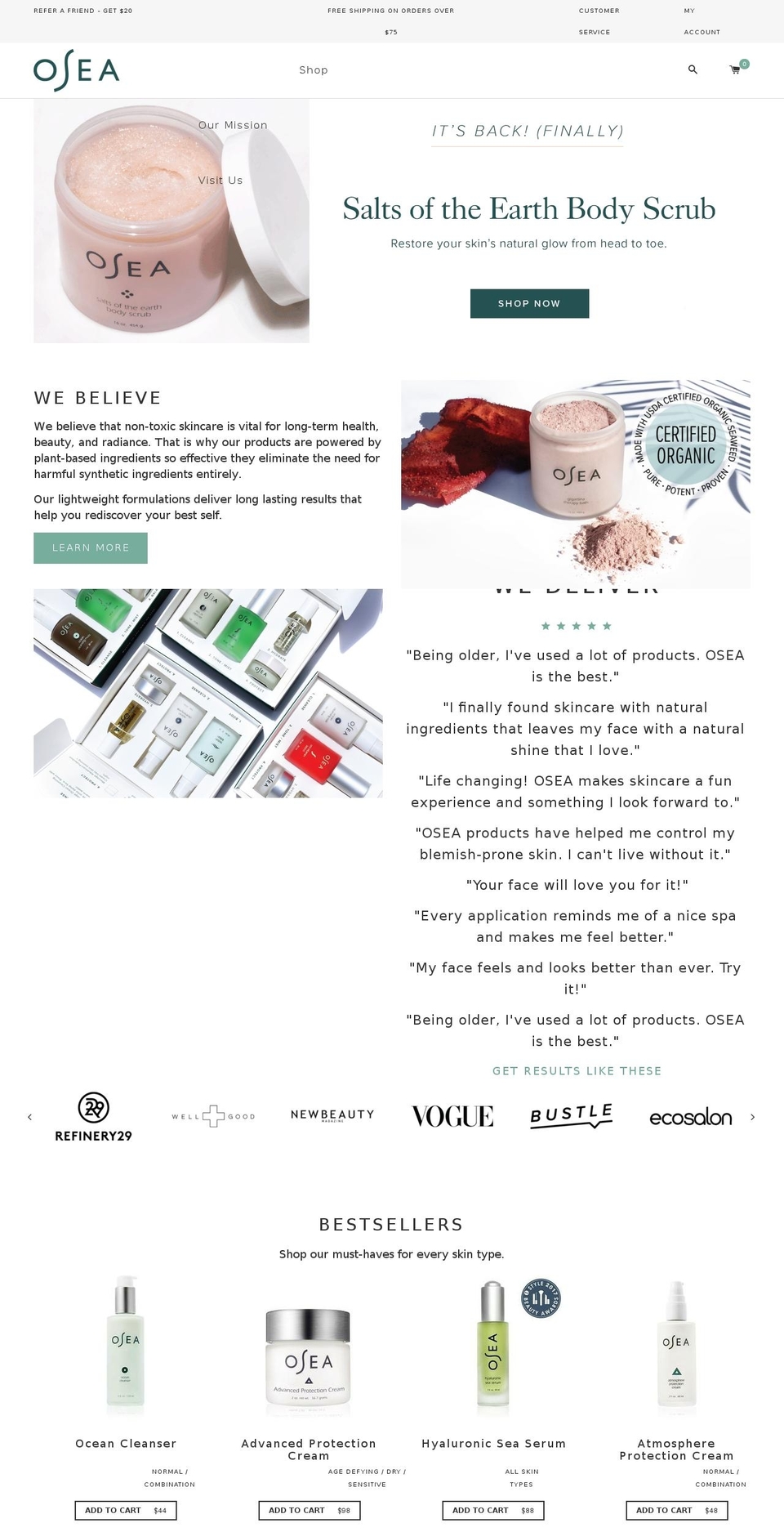 Osea Malibu - Clean v2 - Refer A Friend Top Nav Shopify theme site example oceanobeauty.com