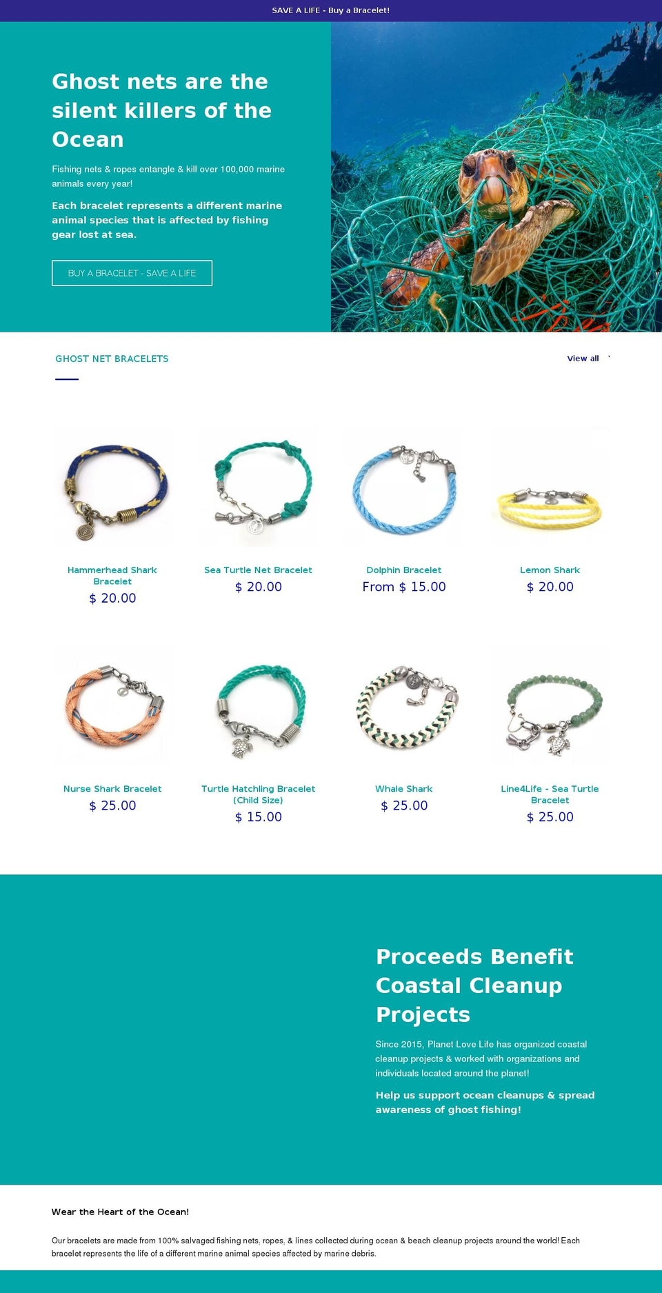 oceanplasticbracelets.info shopify website screenshot