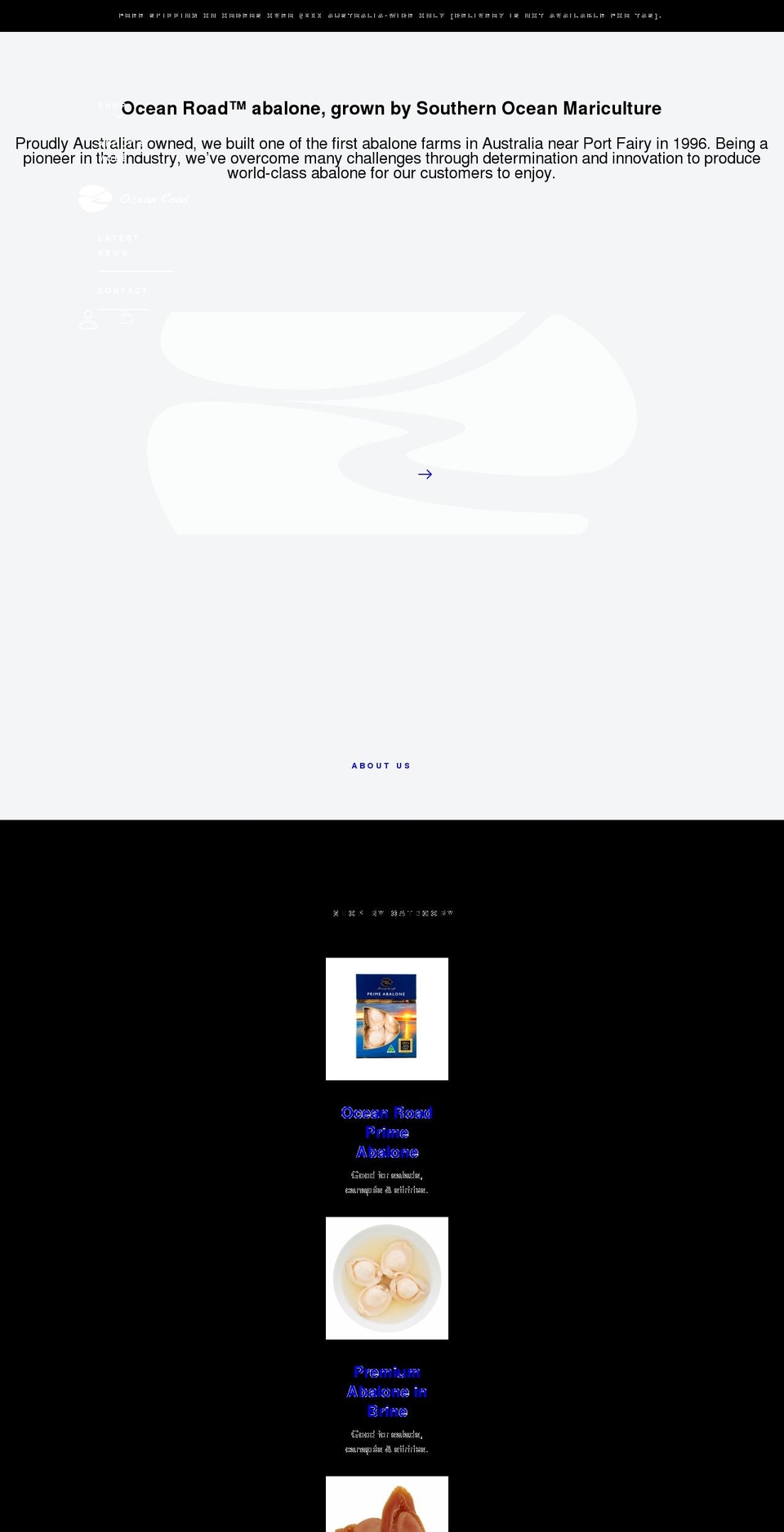 oceanroadabalone.com.au shopify website screenshot