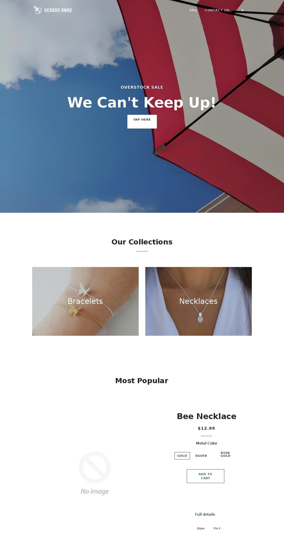oceans-away.com shopify website screenshot