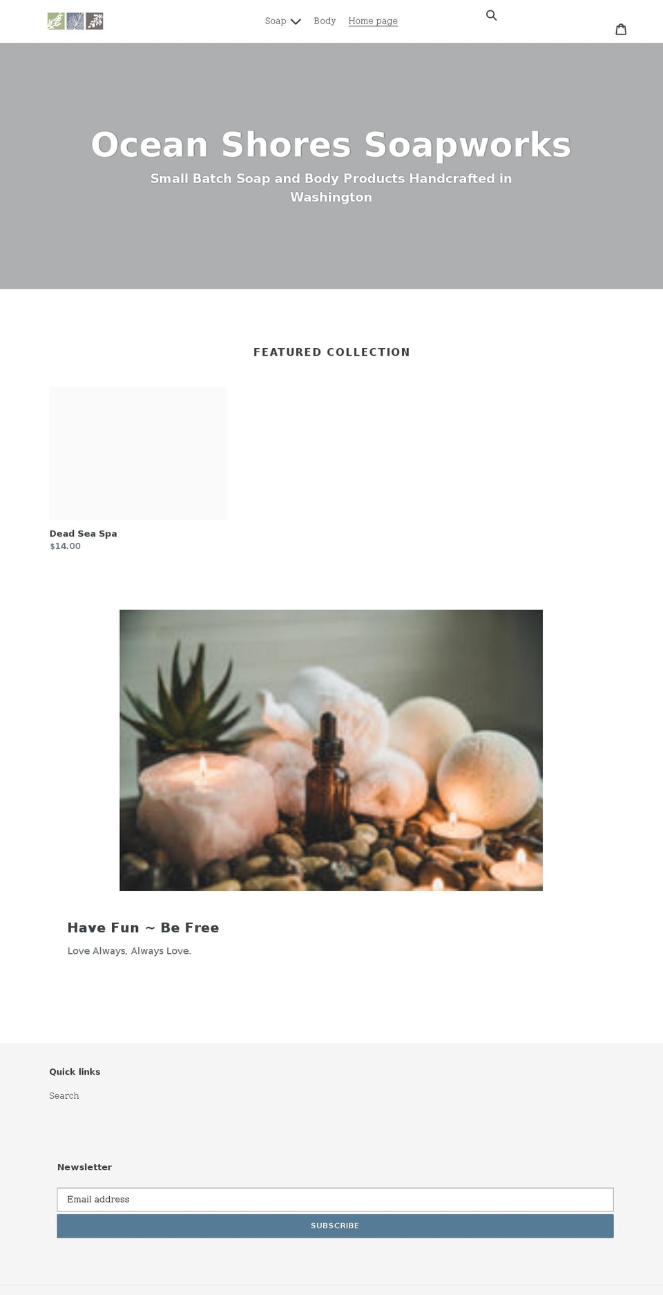 oceanshoressoapworks.com shopify website screenshot