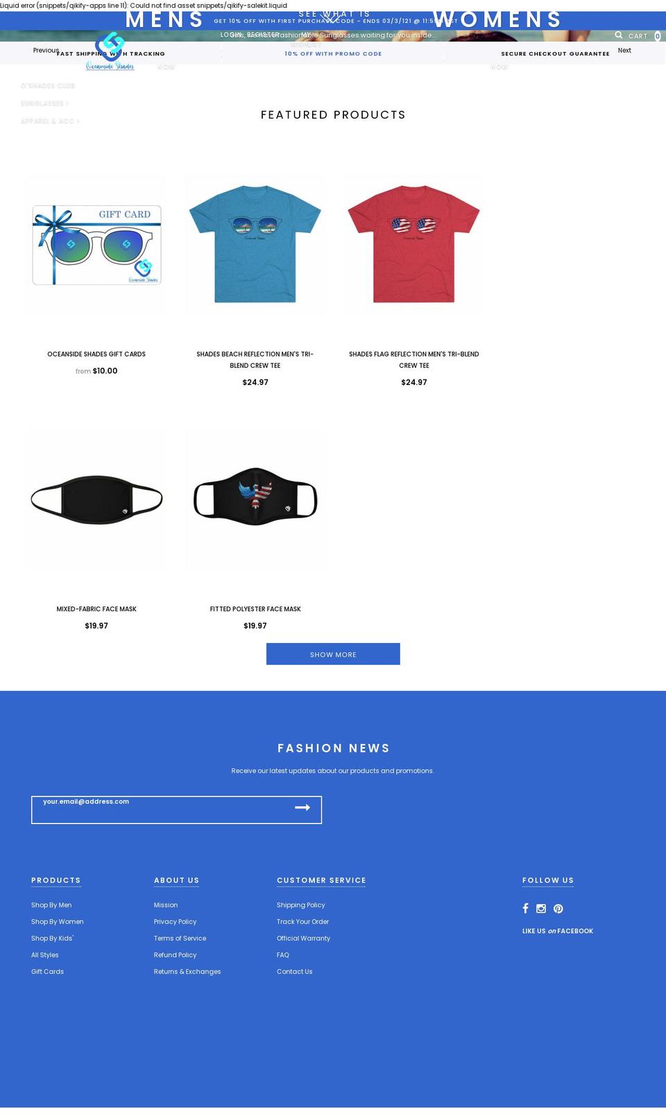 oceansideshades.com shopify website screenshot