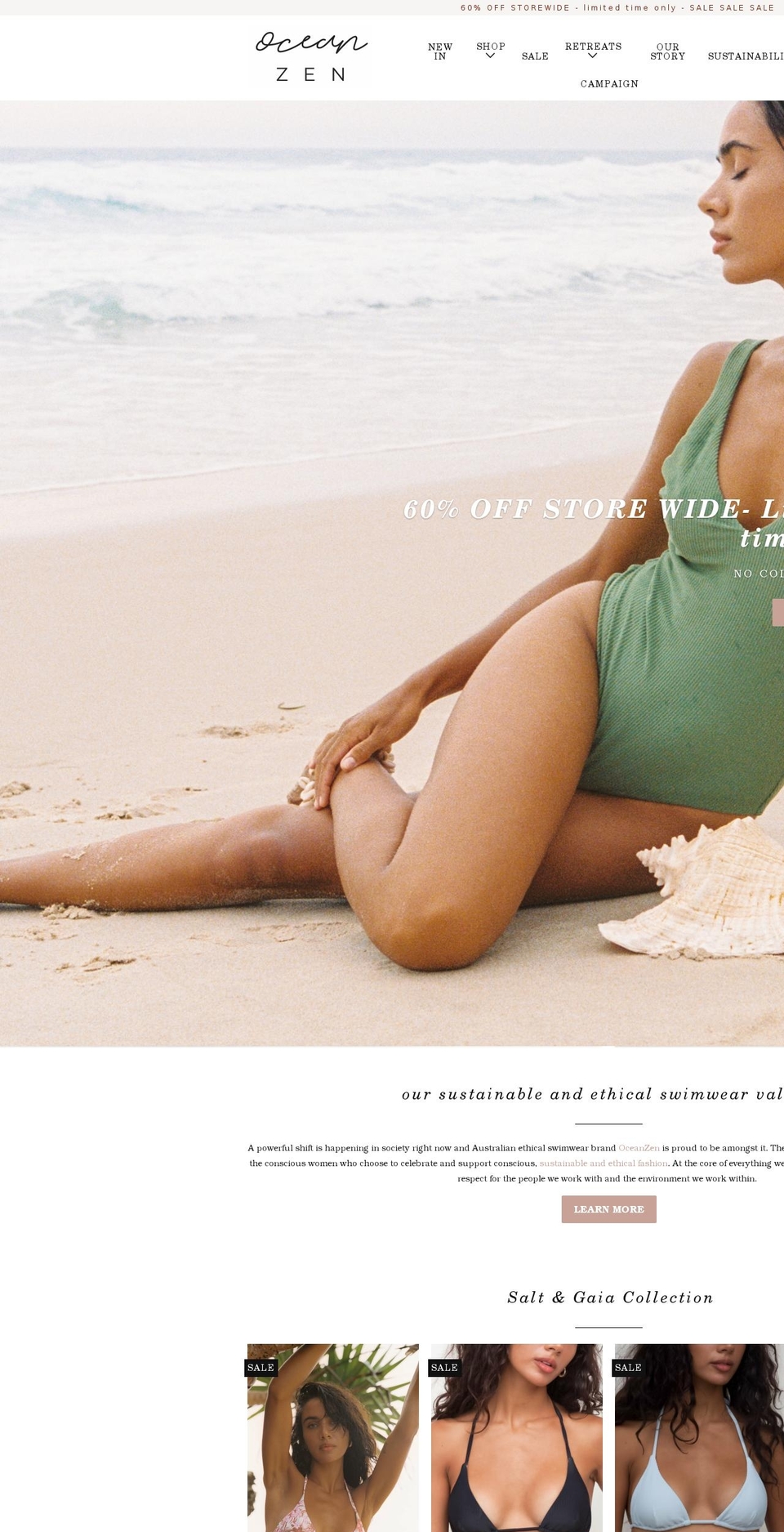 oceanzenbikini.com shopify website screenshot