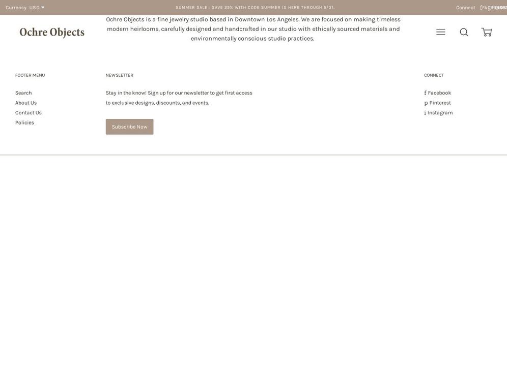 ochreobjects.com shopify website screenshot
