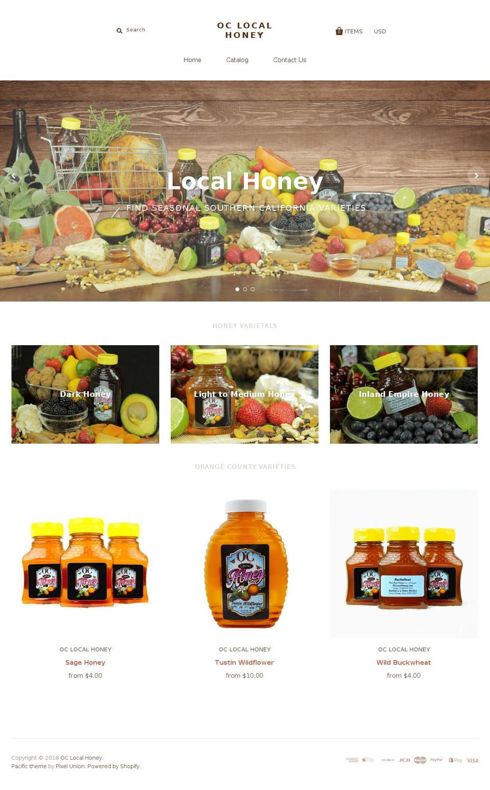 oclocalhoney.com shopify website screenshot