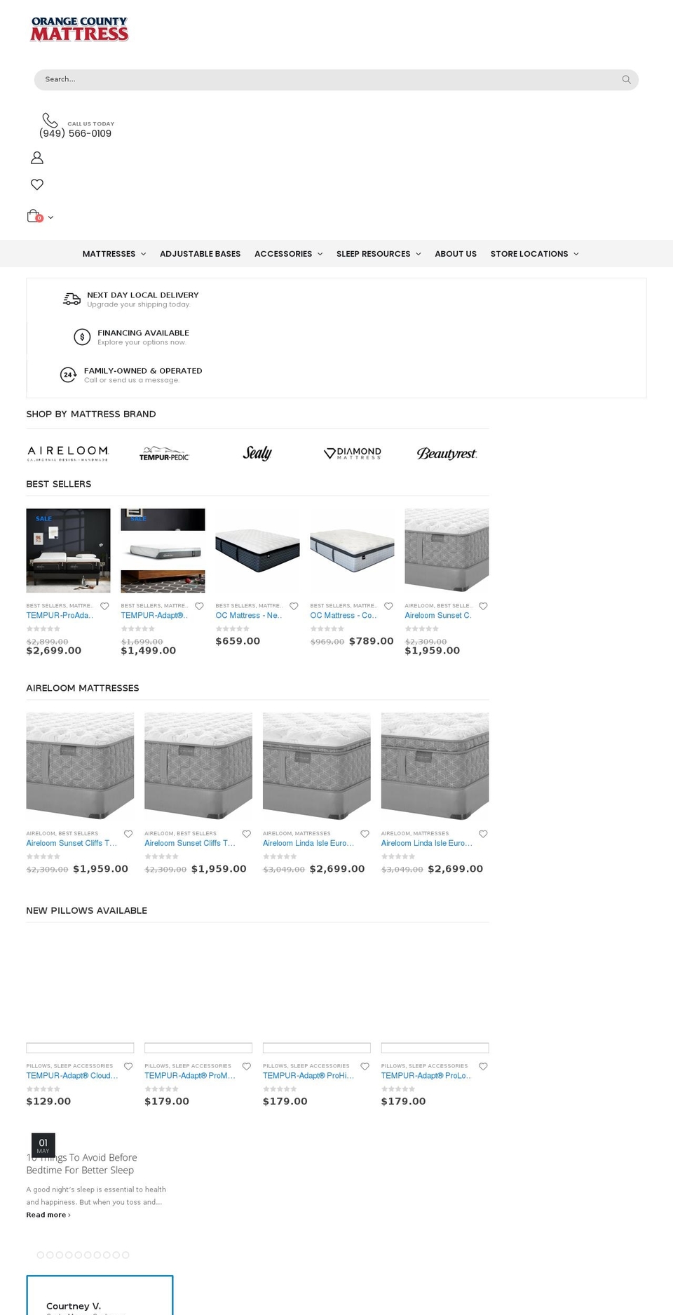 ocmattress.com shopify website screenshot