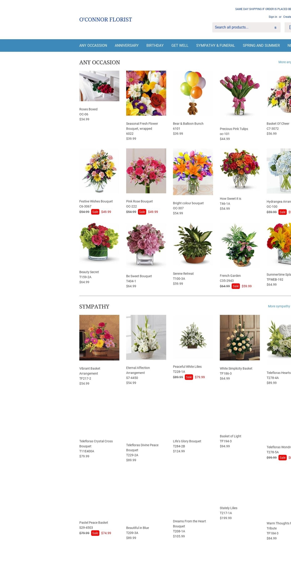 oconnorflorist.ca shopify website screenshot