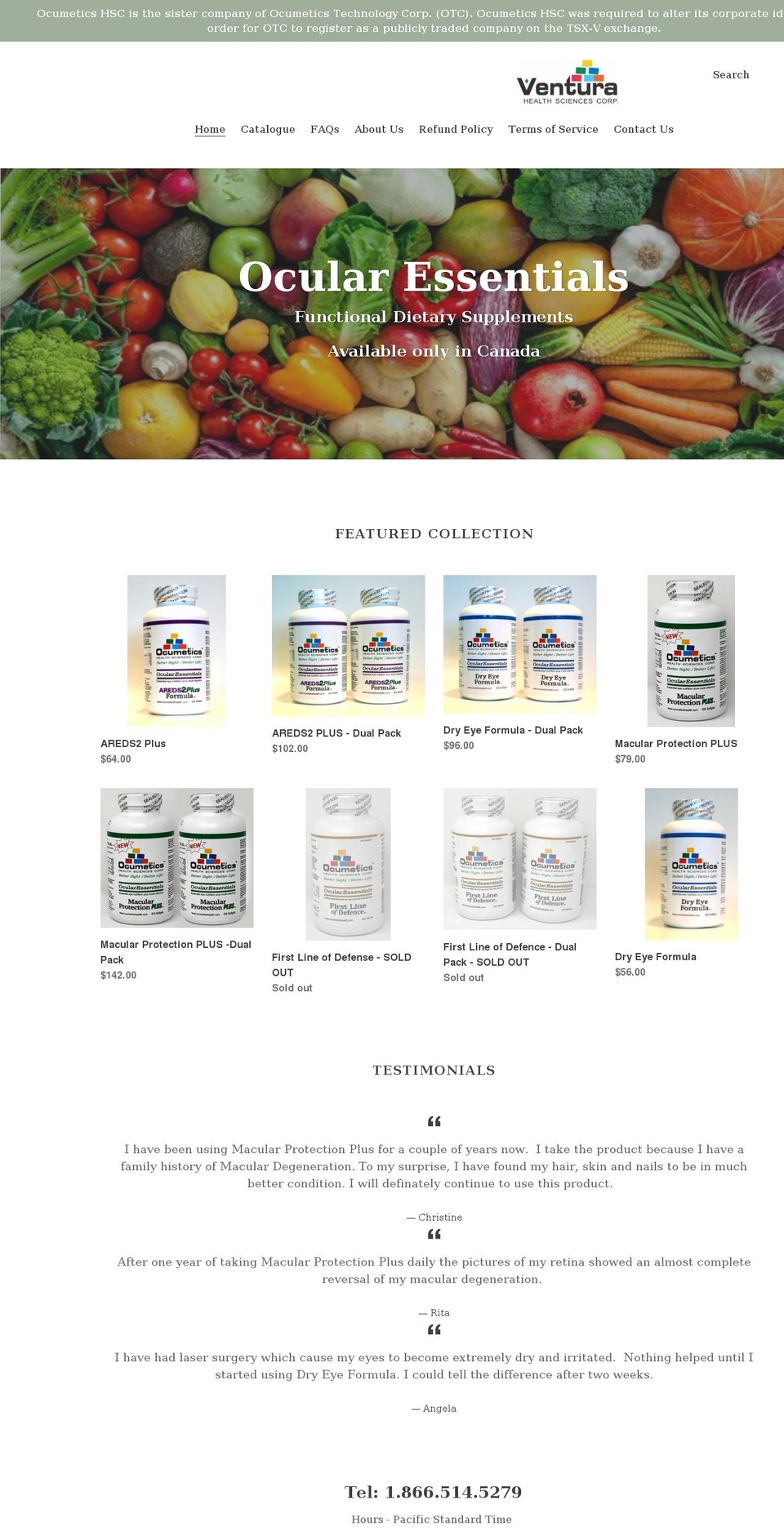ocumeticshealthstore.com shopify website screenshot