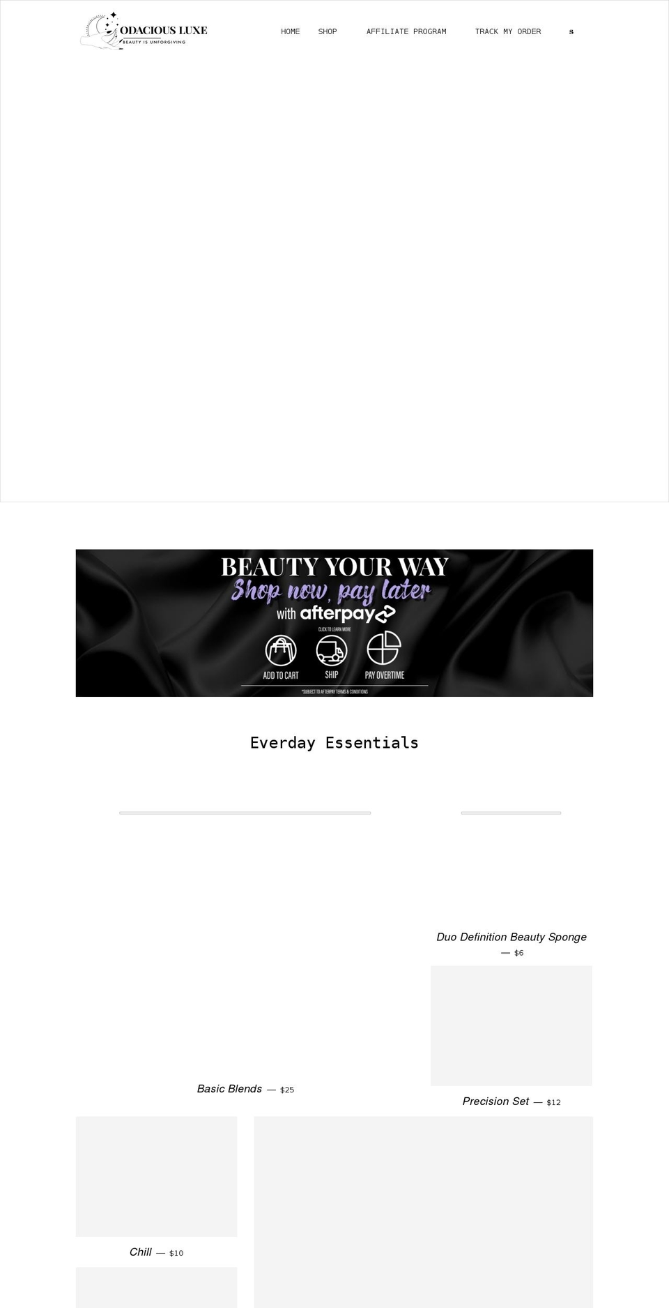 odaciousluxe.com shopify website screenshot