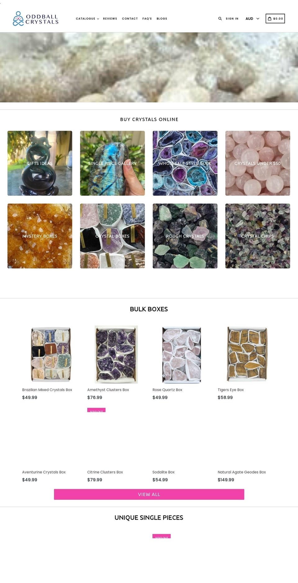 oddballcrystals.com.au shopify website screenshot