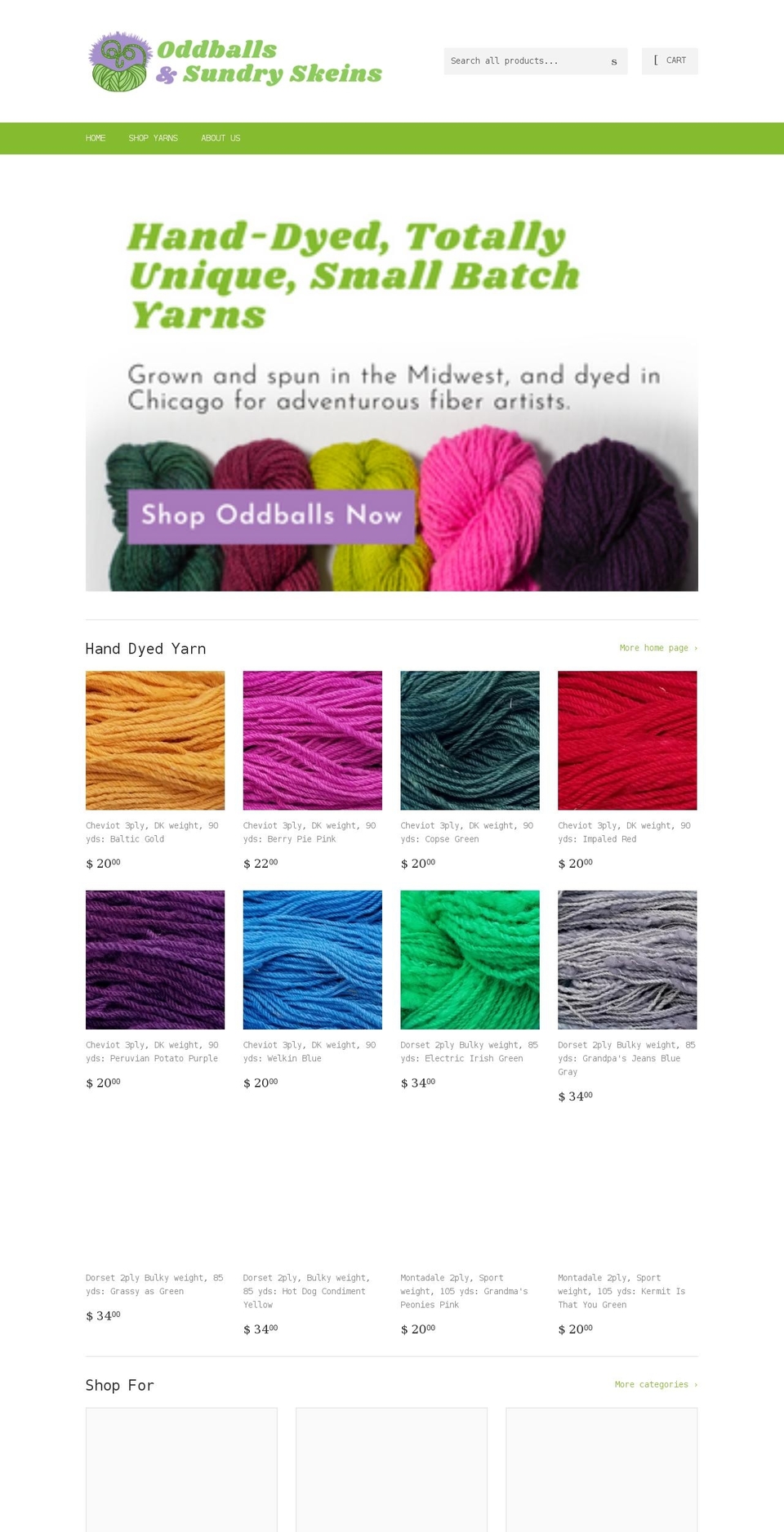 oddballsfiberarts.com shopify website screenshot