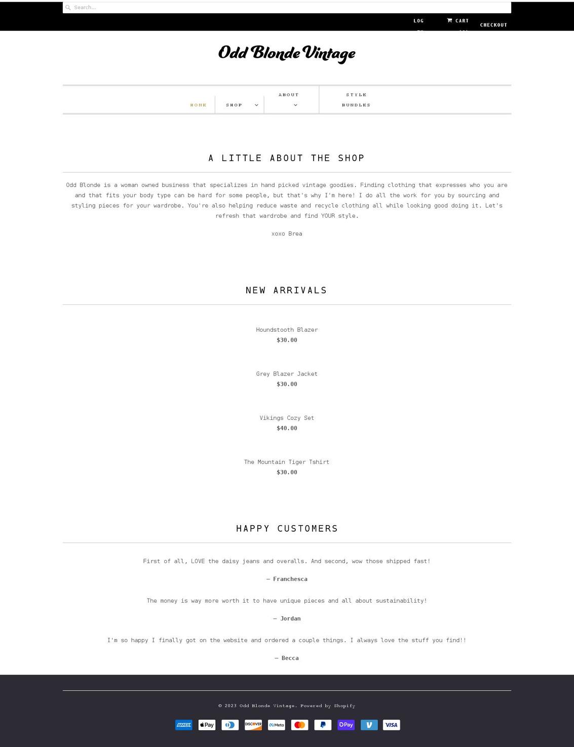 oddblondevintage.com — Shopify storefront screenshot