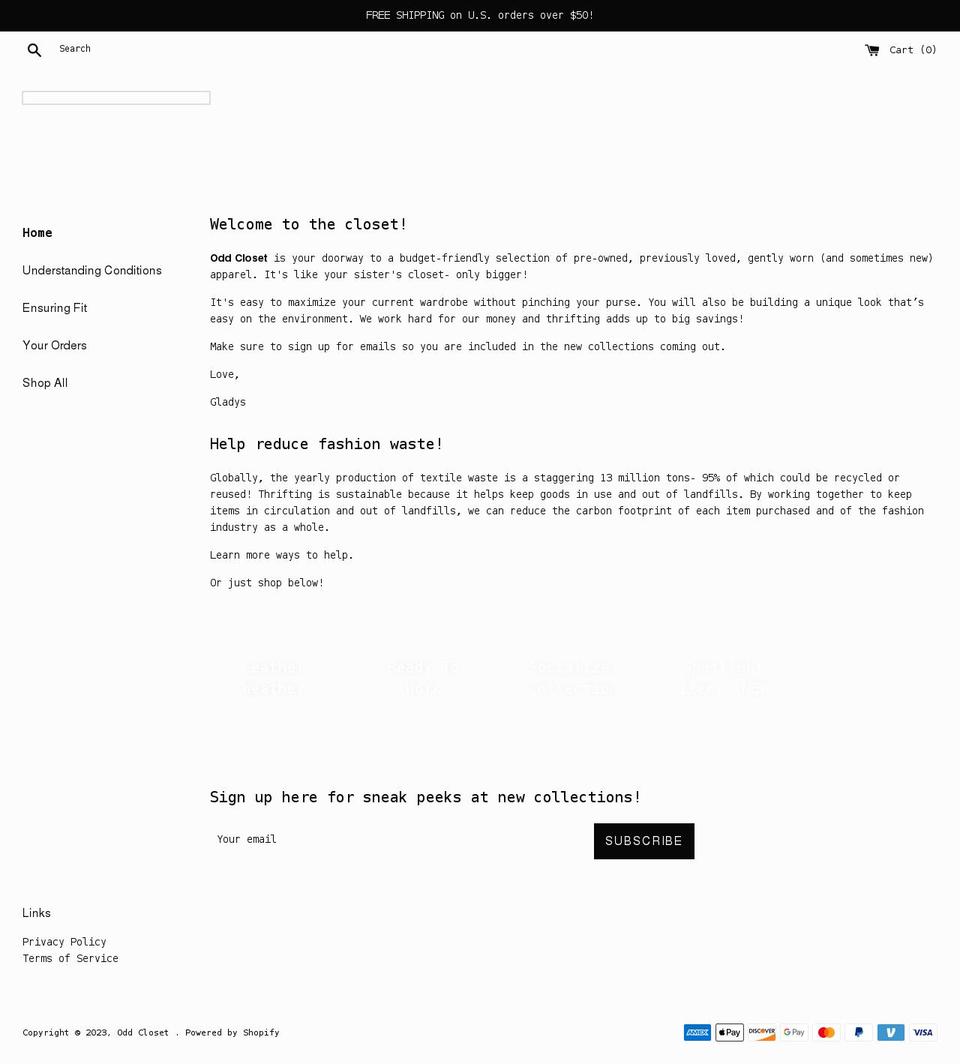 oddcloset.com shopify website screenshot