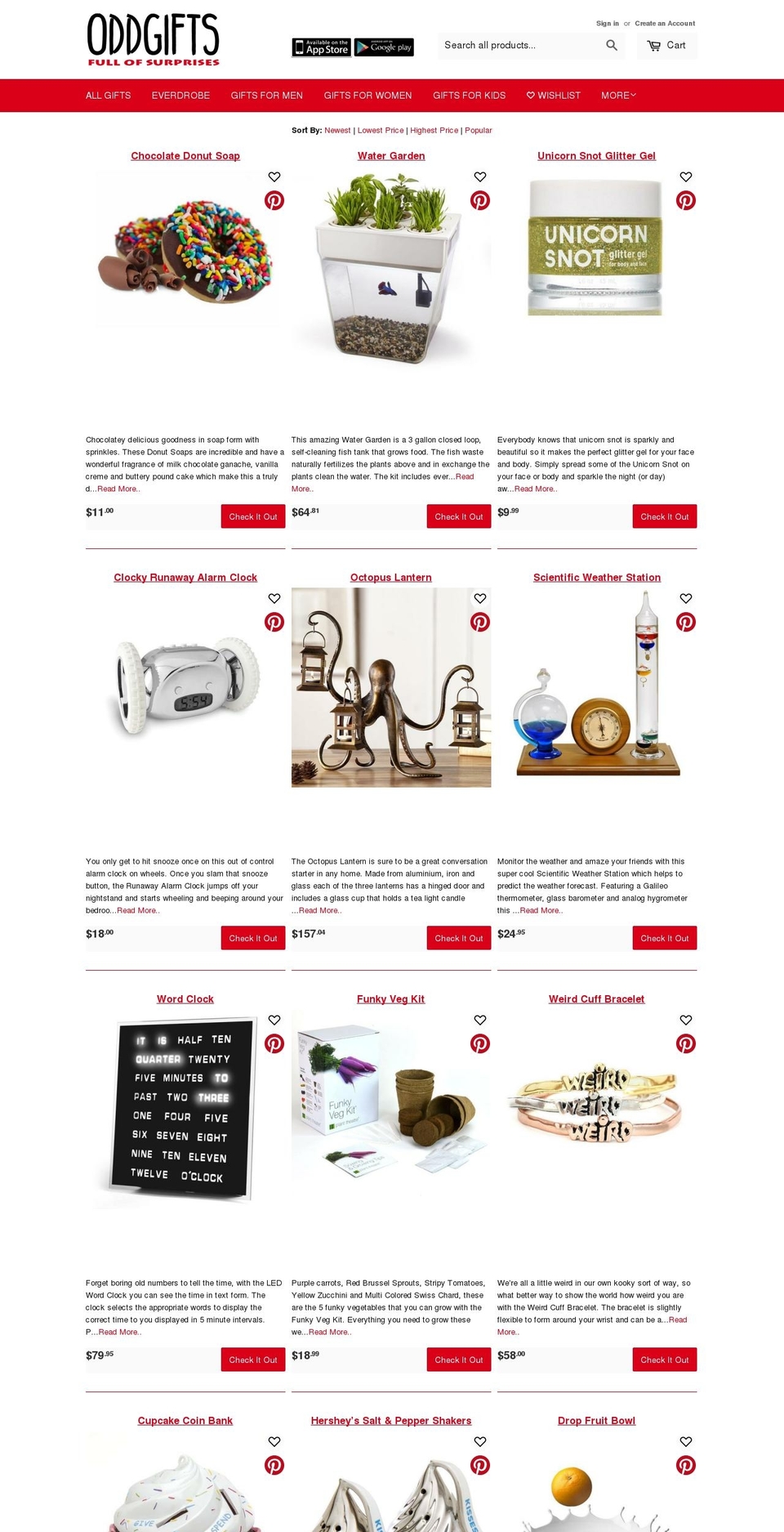 oddgifts.com shopify website screenshot