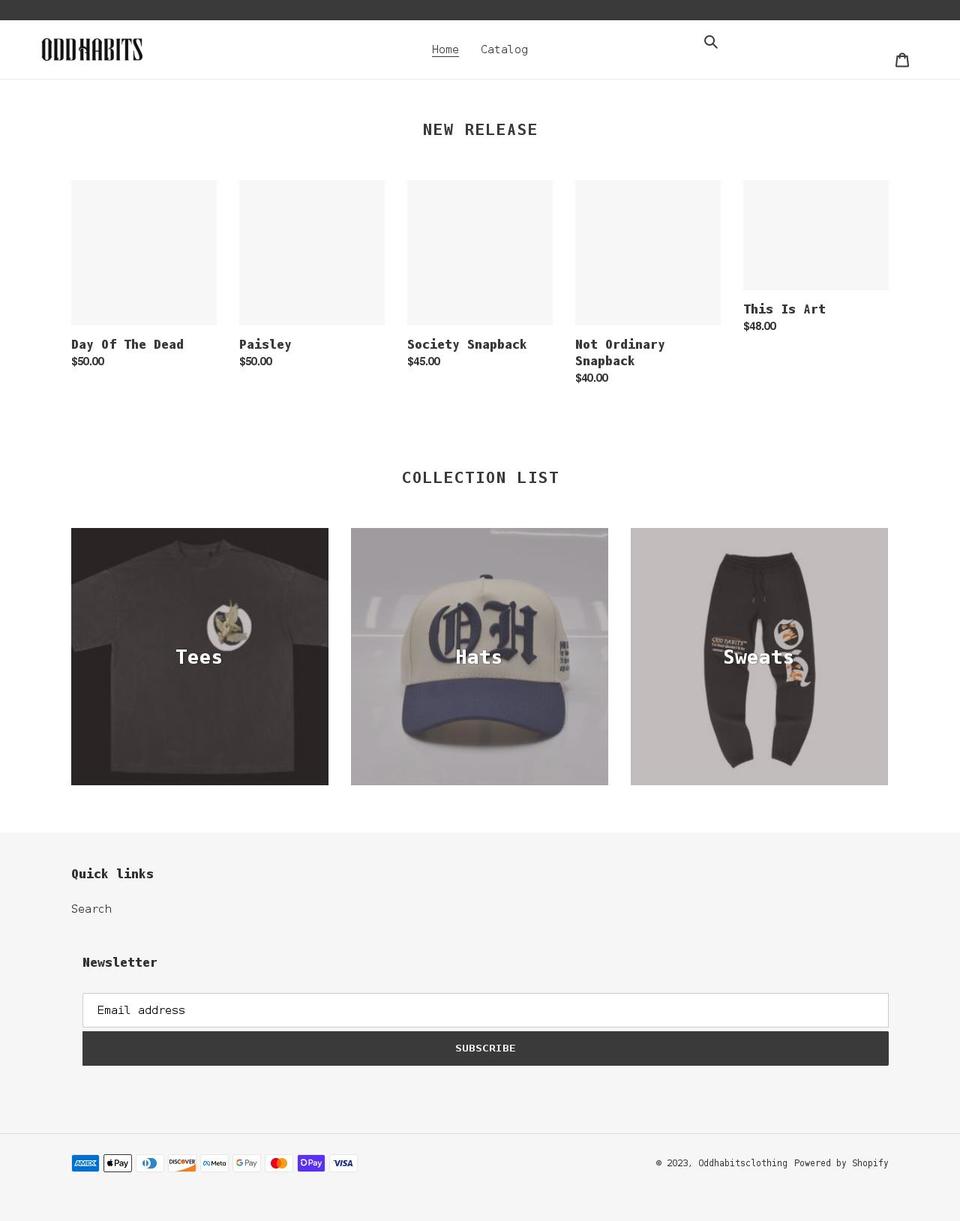 oddhabitsclothing.com shopify website screenshot